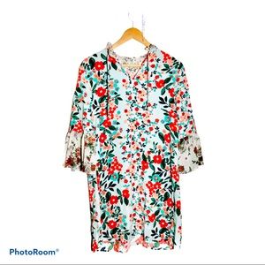 ✨COLOURFUL FLOWER PRINT LONG SLEEVES DRESS (L)